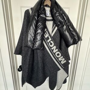 Moncler Grenoble Black Wool Reversible Cape with Puffer Collar
